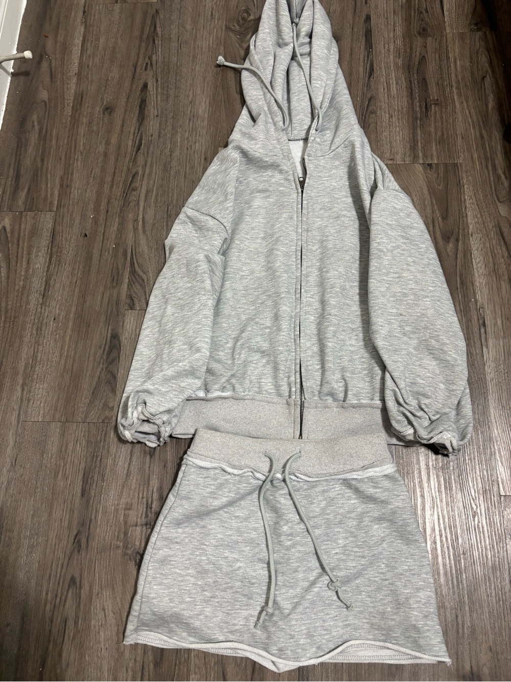 Women Light Gray Hoodie & Skirt Sweat Set